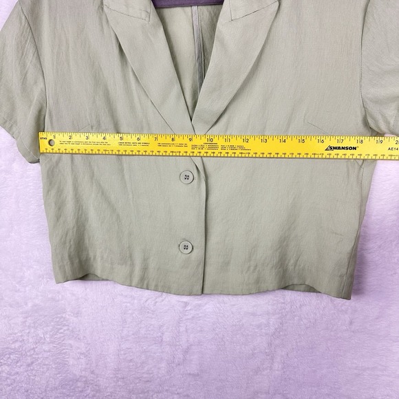 Victoria & Sophia Medium Collared Top Button Up Short Sleeve Blouse Light Green - Picture 5 of 13